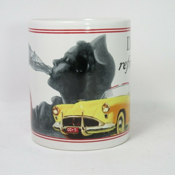 1997 Drive Refreshed Coca-Cola 10oz Ceramic Mug Yellow Classic Car Girl Driving - Picture 2 of 5